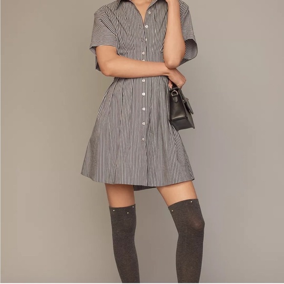 The Tobie button front pleated Mini Shirt Dress by Exquise Sz M chic feminine - Picture 1 of 12